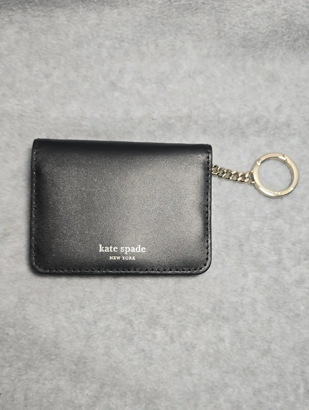 kate spade Black Leather Card & Key Holder with Gold Ring